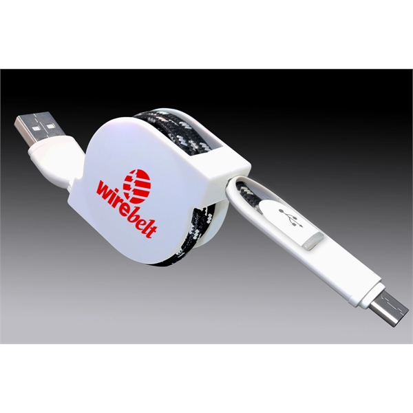 3-in-1 Retractable LED charging cable w/braided cable includes a Type C... from ASI 45450 CleggPromo
