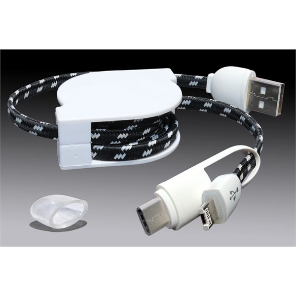 3-in-1 Retractable LED charging cable w/braided cable includes a Type C... from ASI 45450 CleggPromo