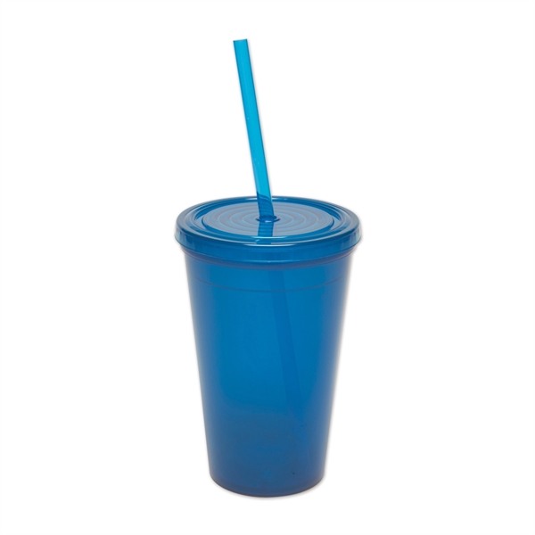 16 oz. BPA free travel tumbler with snap-on lid and straw.... from ASI 52840 Evans Manufacturing