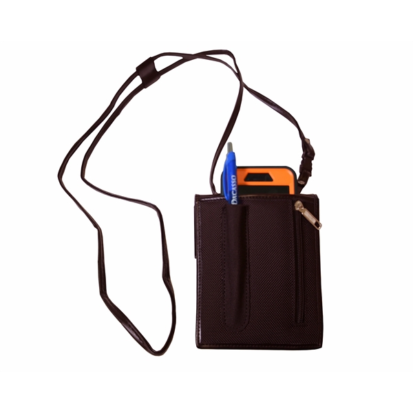 Dark brown bonded leather badge holder with cell phone pocket.... from ASI 48125 Dacasso