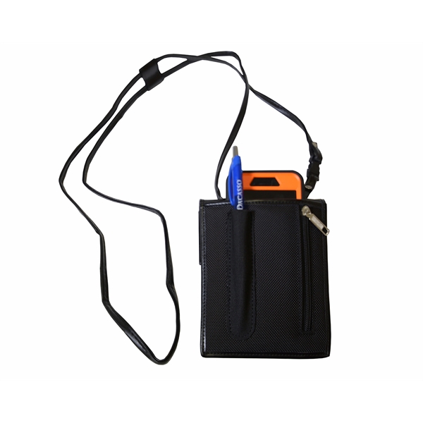 Black bonded leather badge holder with cell phone pocket and several... from ASI 48125 Dacasso