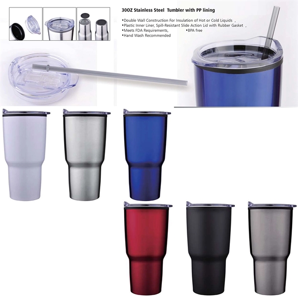 30 oz. Mesa stainless-steel tumbler with push-on clear acrylic sip-through lid;... from ASI 90859 Tempo Industries Inc / Tempoline
