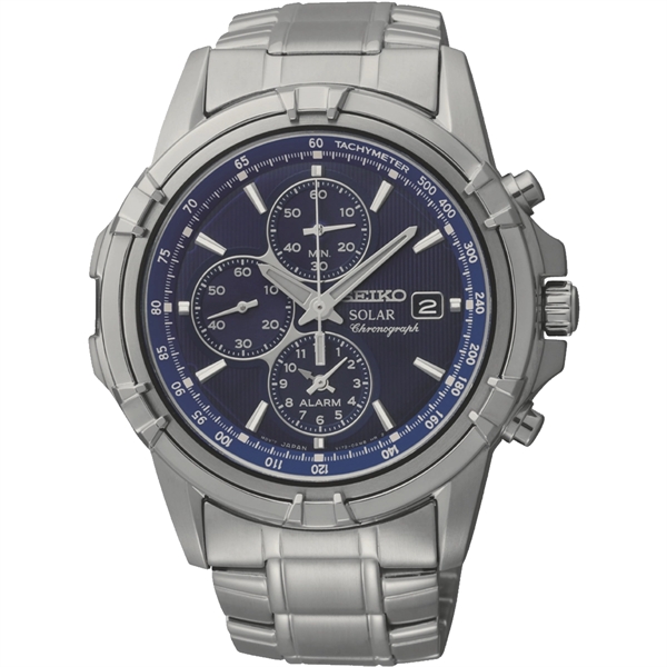 Men's Solar. Alarm Chronograph. Blue Dial. Silver-Tone Case & Bracelet. Hour,... from ASI 61966 HPG / HPG Gold Beacon Premium Brands