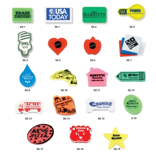 Stock Shaped Erasers.... from ASI 53408 Express-A-Button / Samco