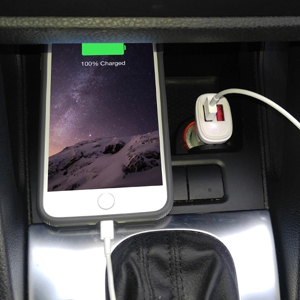 1 1/2" x 1 1/16" x 3" white car charger with... from ASI 63776 KTI Networks Inc / KTI Promo