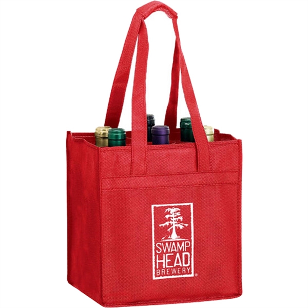 10" x 7" x 11" non-woven polypropylene six-bottle wine tote with... from ASI 35290 American Ad Bag Co
