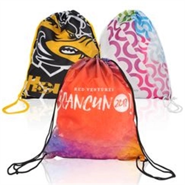 Full color drawstring bag made of polyester with pantone matched drawstrings.... from ASI 45657 Pop! Promos