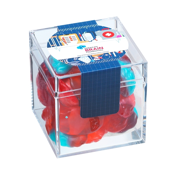 Healthcare themed clear cube filled with 4.7 oz. of gummy brains;... from ASI 71685 Midnite Snax®
