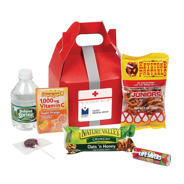 Recovery kit with Emergen-C® packet, granola bar, water, pretzels, Lifesaver® and... from ASI 71685 Midnite Snax®