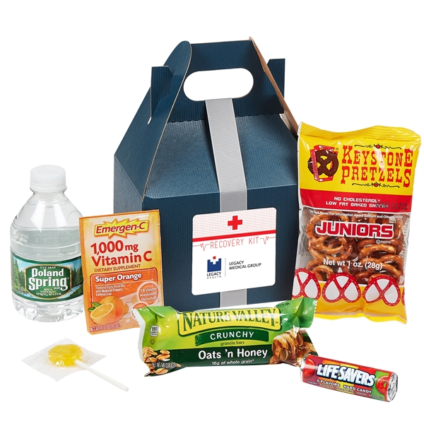 Recovery kit with Emergen-C® packet, granola bar, water, pretzels, Lifesaver® and... from ASI 71685 Midnite Snax®