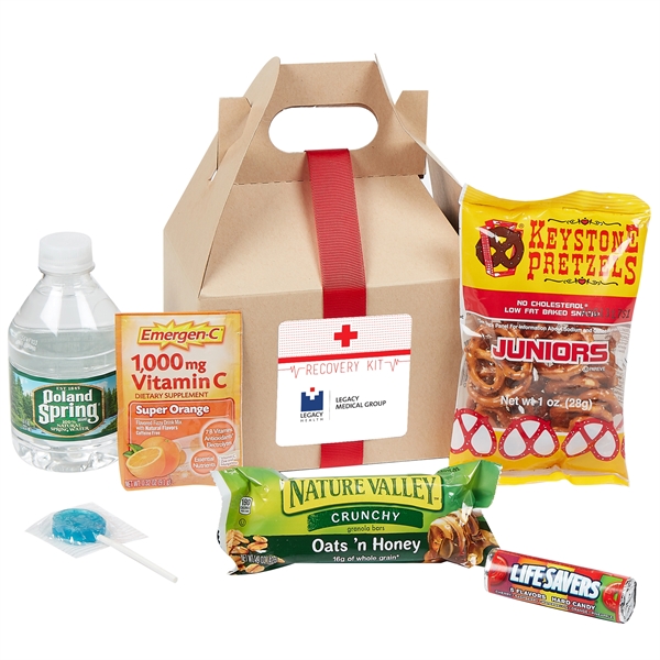 Recovery kit with Emergen-C® packet, granola bar, water, pretzels, Lifesaver® and... from ASI 71685 Midnite Snax®