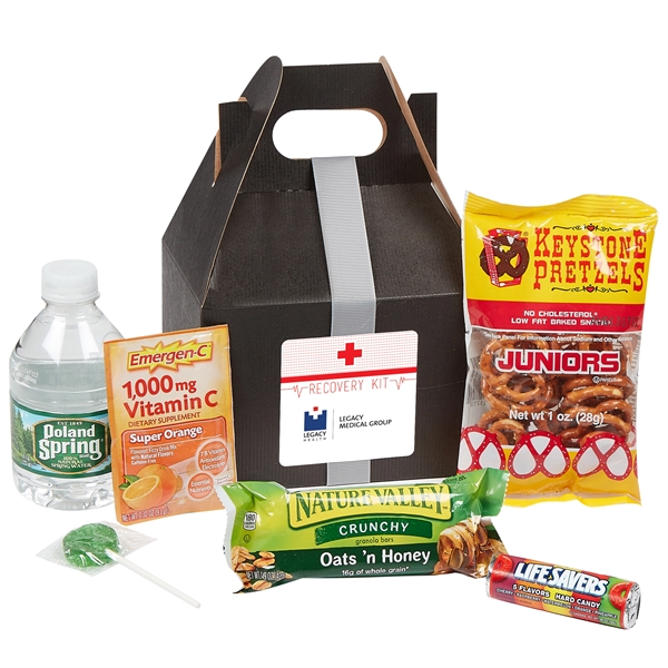 Recovery kit with Emergen-C® packet, granola bar, water, pretzels, Lifesaver® and... from ASI 71685 Midnite Snax®
