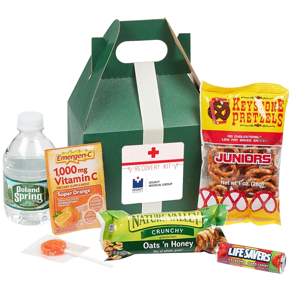 Recovery kit with Emergen-C® packet, granola bar, water, pretzels, Lifesaver® and... from ASI 71685 Midnite Snax®