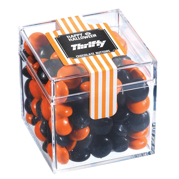 Clear candy box filled with 4.5 oz. of Halloween colored chocolate... from ASI 71685 Midnite Snax®