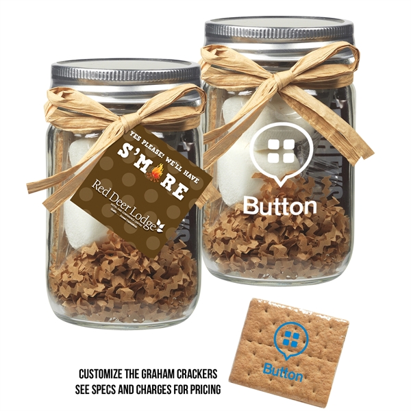 Glass mason jar filled with a S'mores microwave kit. Makes one... from ASI 71685 Midnite Snax®