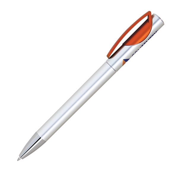 Plastic click-action pen with a silver barrel and color trims available... from ASI 68190 Lungsal / Lungsal