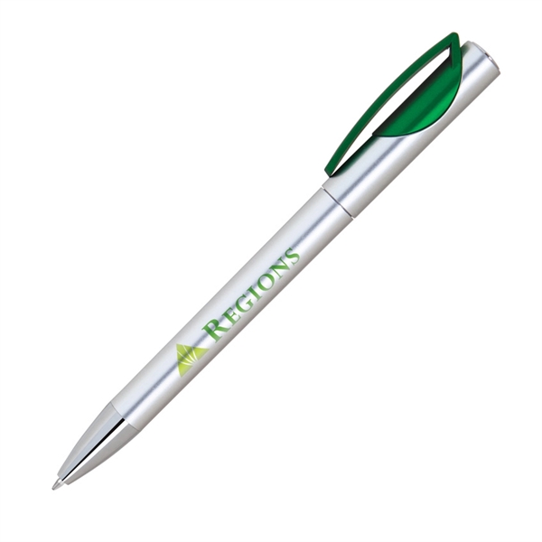 Plastic click-action pen with a silver barrel and color trims available... from ASI 68190 Lungsal / Lungsal