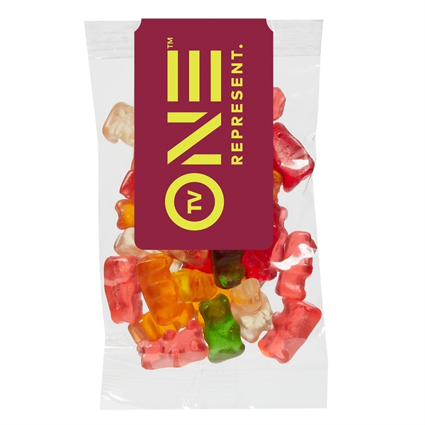 Snack pack filled with 2.7 oz. of gummy bears; includes 4-color... from ASI 71685 Midnite Snax®