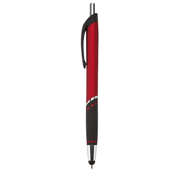 Retractable ballpoint stylus pen with black rubber grip, metallic-colored barrel, chrome... from ASI 52840 Evans Manufacturing