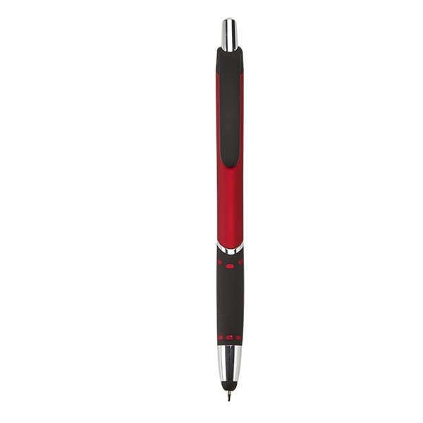 Retractable ballpoint stylus pen with black rubber grip, metallic-colored barrel, chrome... from ASI 52840 Evans Manufacturing