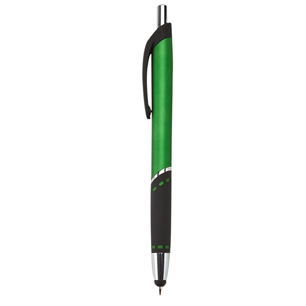 Retractable ballpoint stylus pen with black rubber grip, metallic-colored barrel, chrome... from ASI 52840 Evans Manufacturing
