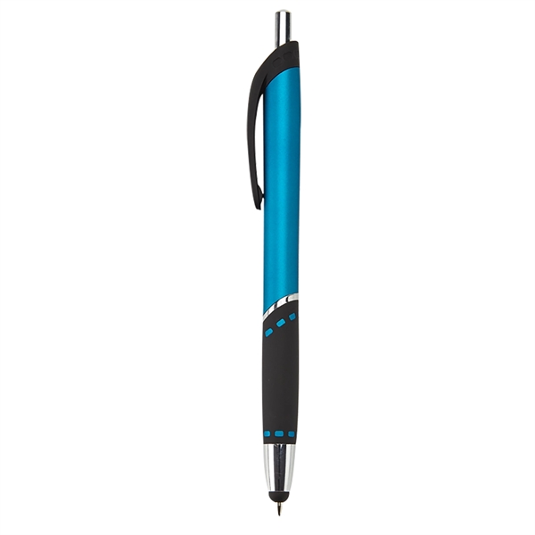 Retractable ballpoint stylus pen with black rubber grip, metallic-colored barrel, chrome... from ASI 52840 Evans Manufacturing