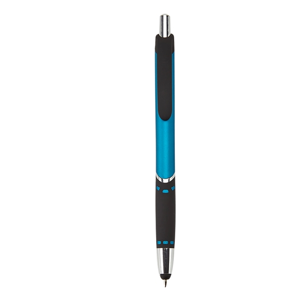 Retractable ballpoint stylus pen with black rubber grip, metallic-colored barrel, chrome... from ASI 52840 Evans Manufacturing