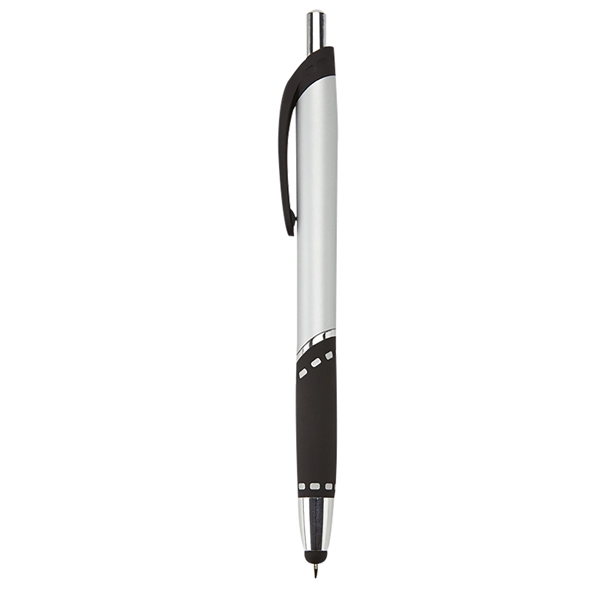 Retractable ballpoint stylus pen with black rubber grip, metallic-colored barrel, chrome... from ASI 52840 Evans Manufacturing