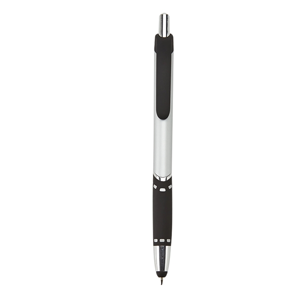 Retractable ballpoint stylus pen with black rubber grip, metallic-colored barrel, chrome... from ASI 52840 Evans Manufacturing