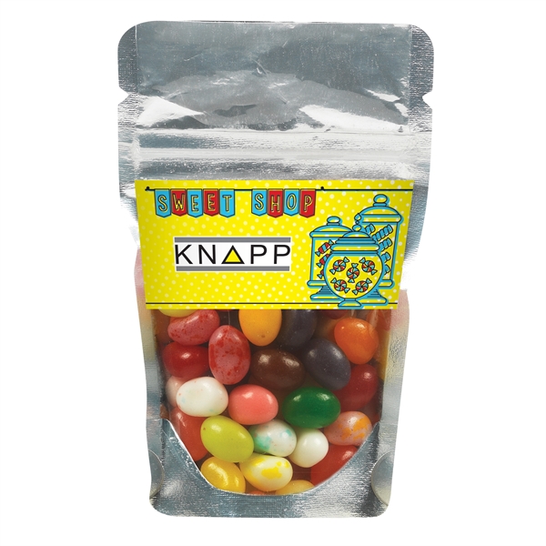 Resealable clear pouch filled with 1.7 oz. of Jelly Belly Jelly... from ASI 71685 Midnite Snax®