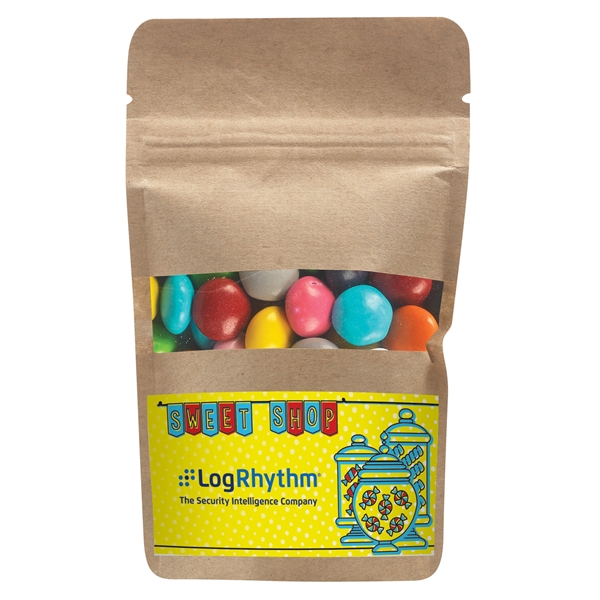 Resealable window pouch bag filled with 1.5 ounces of chocolate buttons.... from ASI 71685 Midnite Snax®