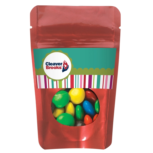 Resealable window pouch bag filled with M&M's®; includes 4-color process label.... from ASI 71685 Midnite Snax®