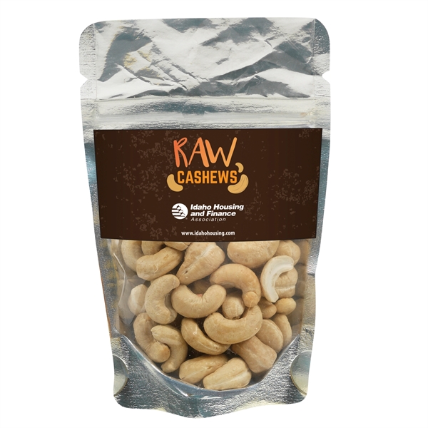 Resealable clear pouch filled with 1.5  oz. of raw cashews;... from ASI 71685 Midnite Snax®