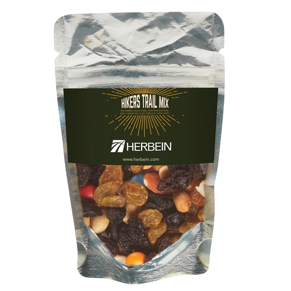 Resealable clear pouch filled with 1.8 oz. of hiker's trail mix;... from ASI 71685 Midnite Snax®