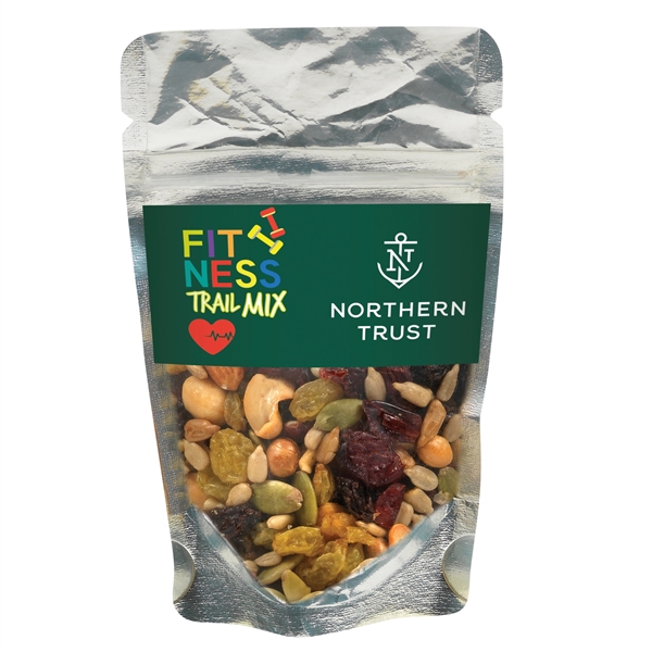Resealable clear pouch filled with 1.8 oz. of fitness trail mix;... from ASI 71685 Midnite Snax®
