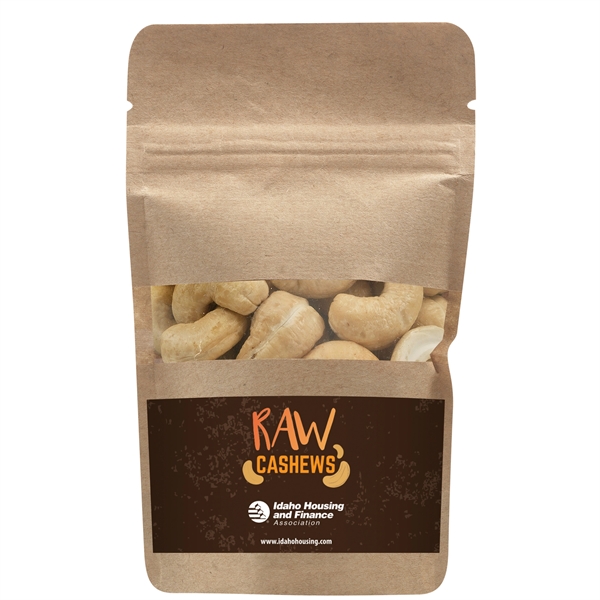 Resealable window pouch bag filled with 1.5 ounces of raw cashews.... from ASI 71685 Midnite Snax®