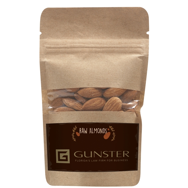 Resealable window pouch bag filled with 1.5 ounces of raw almonds.... from ASI 71685 Midnite Snax®
