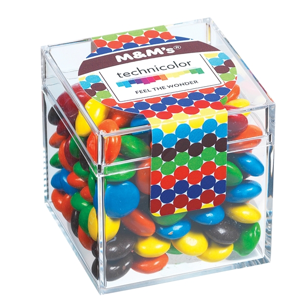 Signature clear cube container filled with 4.4 oz. of pieces of... from ASI 71685 Midnite Snax®