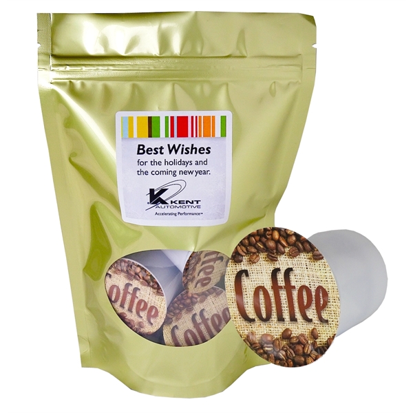 Each elegant gold metallic foil bag containing 4 gourmet coffee K-Cups.... from ASI 82351 Richard's Gourmet Coffee Co / Richard's (R) Gourmet Coffee