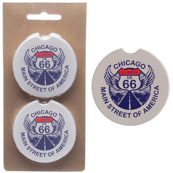 Set of 2 round and absorbent stone car coasters that feature... from ASI 62190 Illini