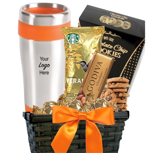 Stainless travel tumbler, coffee, chocolate, cookies gift basket... from ASI 89971 Stuff A Mug