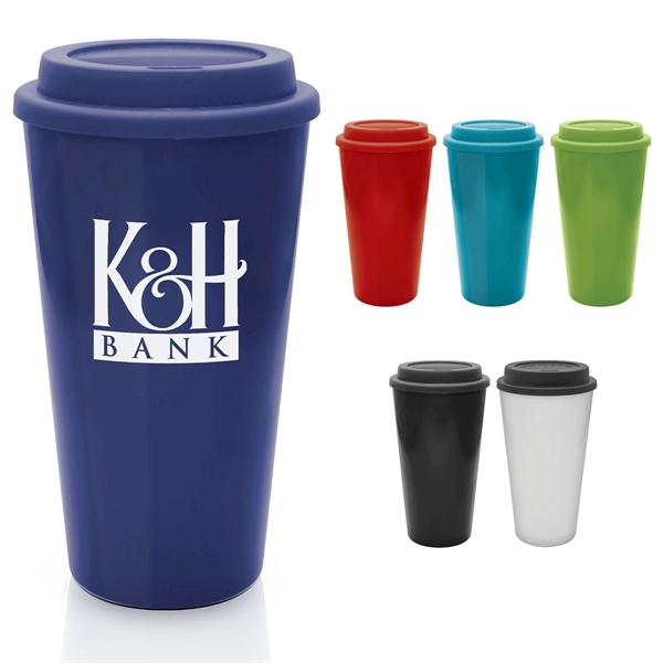 16 oz. BPA-free, double-walled travel mug with sipping lid.... from ASI 71920 Moderne Glass Company Inc / Glass America®