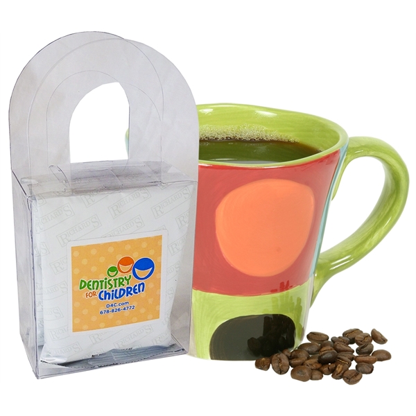 This clear acetate caddy contains four assorted coffee packages (full color... from ASI 82351 Richard's Gourmet Coffee Co / Richard's (R) Gourmet Coffee