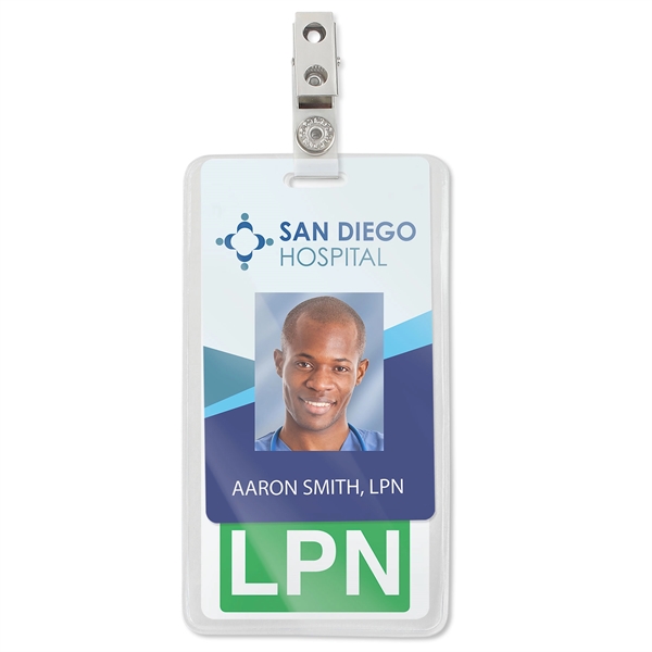 Sturdy oversize vinyl badge holders protect Badge Buddies and Credentials from... from ASI 79898 Promovision / PROMOVISION