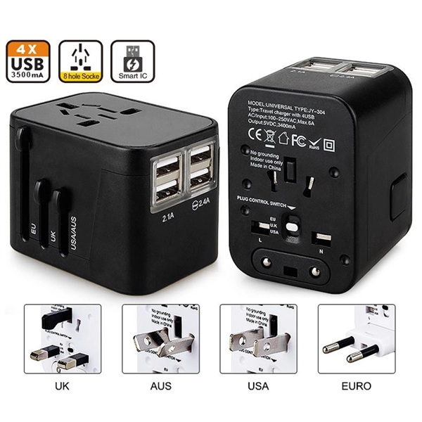 World Travel Adapter with 4 USB Charging Ports.... from ASI 79909 Promotek / Promotek™
