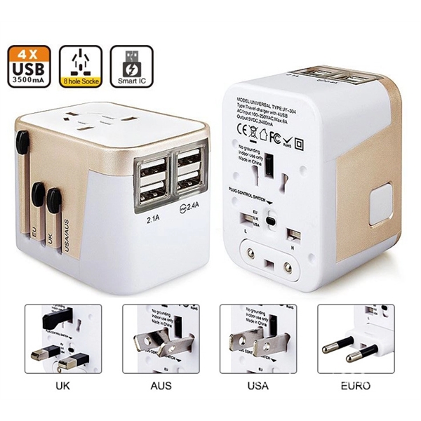 World Travel Adapter with 4 USB Charging Ports.... from ASI 79909 Promotek / Promotek™