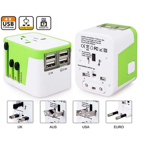 World Travel Adapter with 4 USB Charging Ports.... from ASI 79909 Promotek / Promotek™