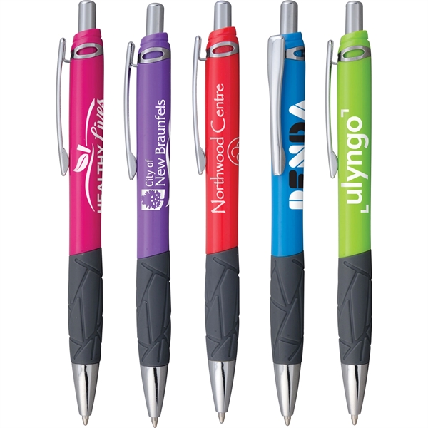 Click-action pen with textured rubber comfort grip, black ink, bright colored... from ASI 61966 HPG / Hub Pen