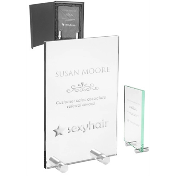 Customizable mid-size jade glass award with double stand; includes gift box... from ASI 39552 BEL Promo