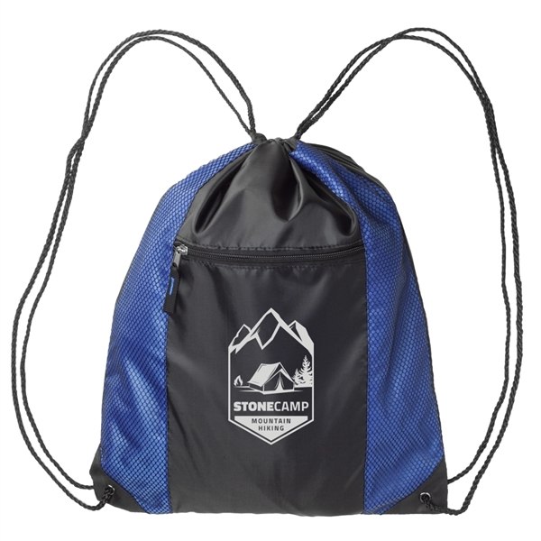 Polyester drawstring backpack with front mesh pocket and zipper closure... from ASI 39552 BEL Promo